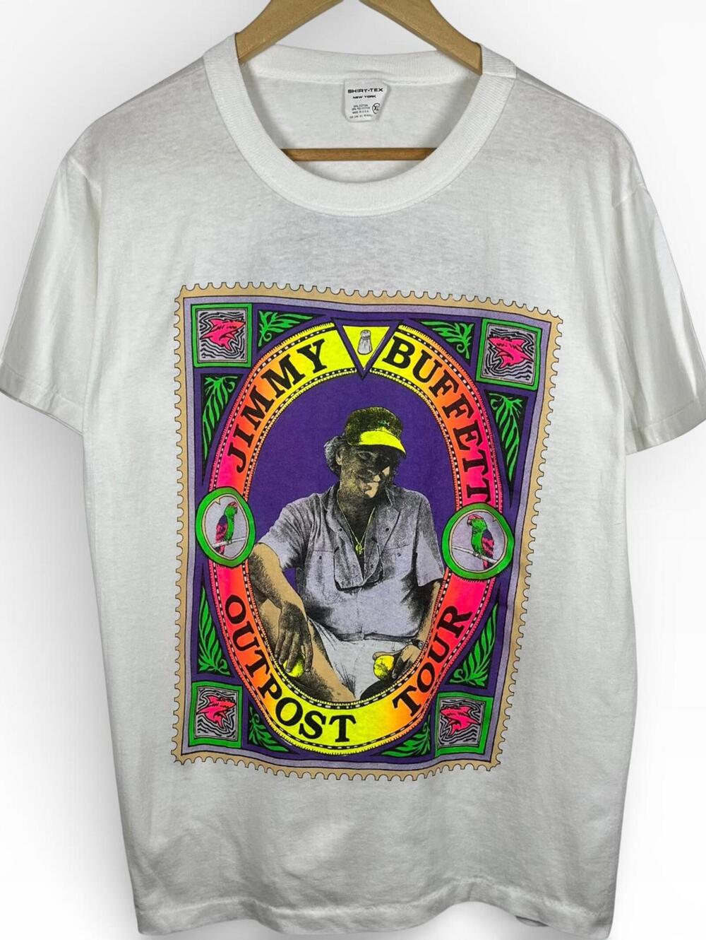 Vintage 1991 Jimmy Buffet Outpost Tour Band Tee White Graphic Mens XL Country